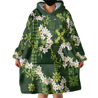 Mokihana Maile and Ilima Leis Wearable Blanket Hoodie Omaʻomaʻo Hawaiian Tapa Quilt Pattern - Polynesian Pride