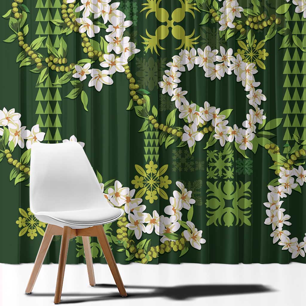 Mokihana Maile and Ilima Leis Window Curtain Omaʻomaʻo Hawaiian Tapa Quilt Pattern - Polynesian Pride