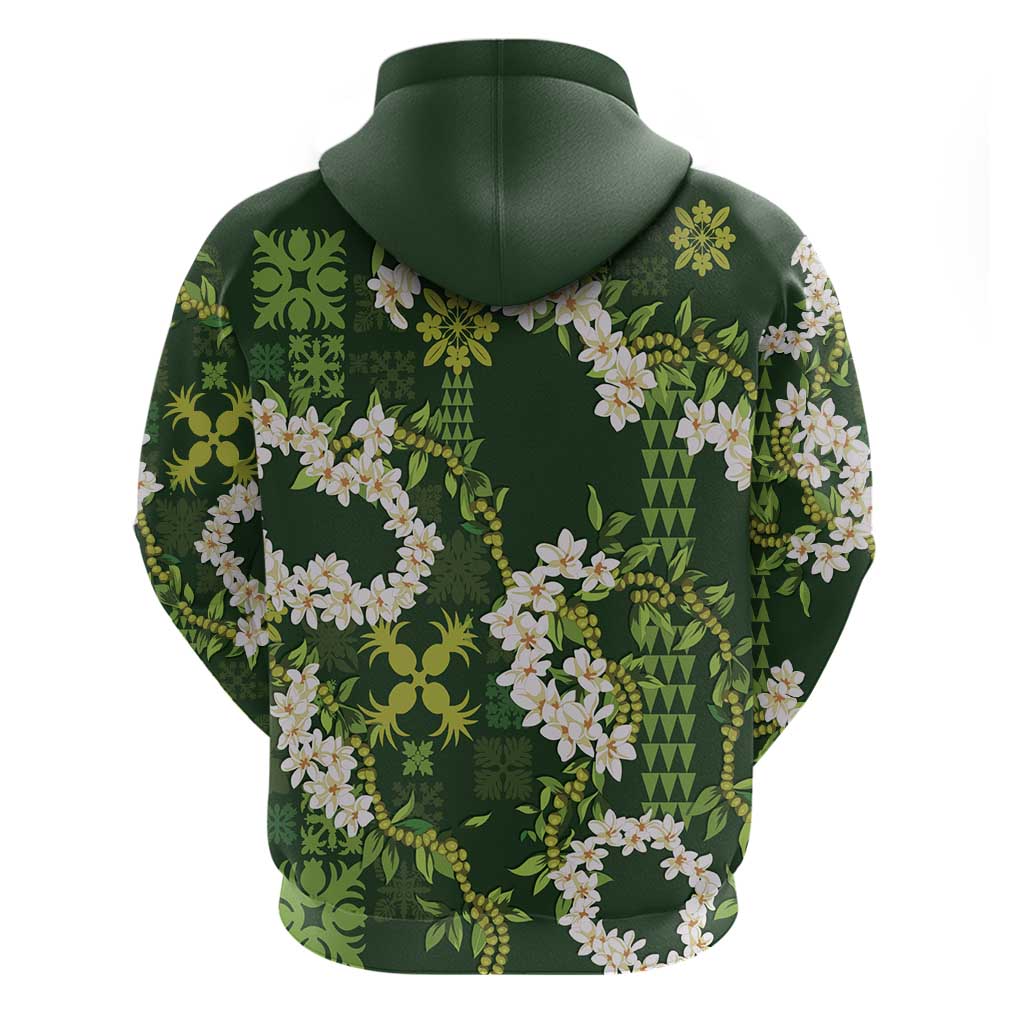 Mokihana Maile and Ilima Leis Zip Hoodie Omaʻomaʻo Hawaiian Tapa Quilt Pattern - Polynesian Pride