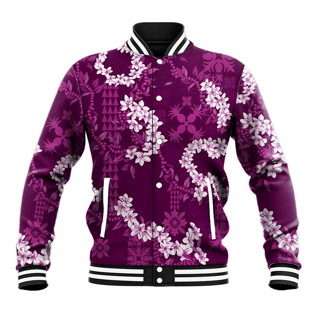 Mokihana Maile and Ilima Leis Baseball Jacket Akala Hawaiian Tapa Quilt Pattern - Polynesian Pride