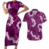 Mokihana Maile and Ilima Leis Couples Matching Short Sleeve Bodycon Dress and Hawaiian Shirt Akala Hawaiian Tapa Quilt Pattern - Polynesian Pride