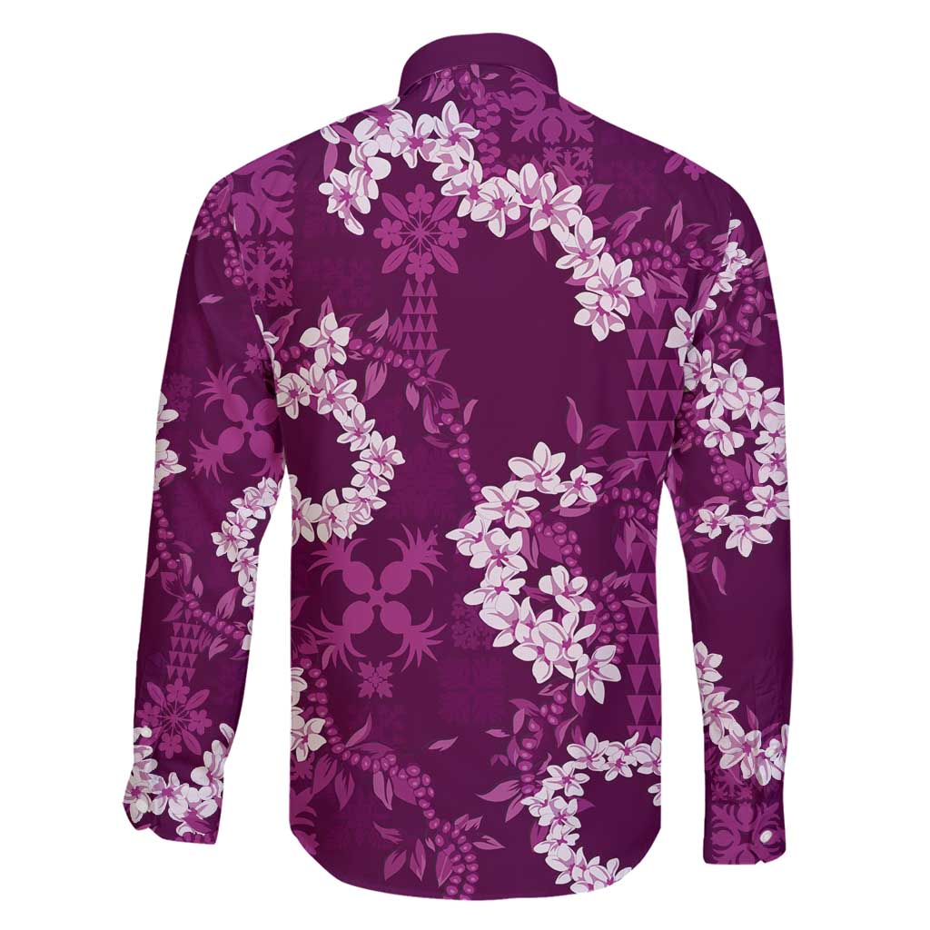 Mokihana Maile and Ilima Leis Family Matching Long Sleeve Bodycon Dress and Hawaiian Shirt Akala Hawaiian Tapa Quilt Pattern - Polynesian Pride