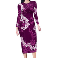 Mokihana Maile and Ilima Leis Family Matching Long Sleeve Bodycon Dress and Hawaiian Shirt Akala Hawaiian Tapa Quilt Pattern - Polynesian Pride