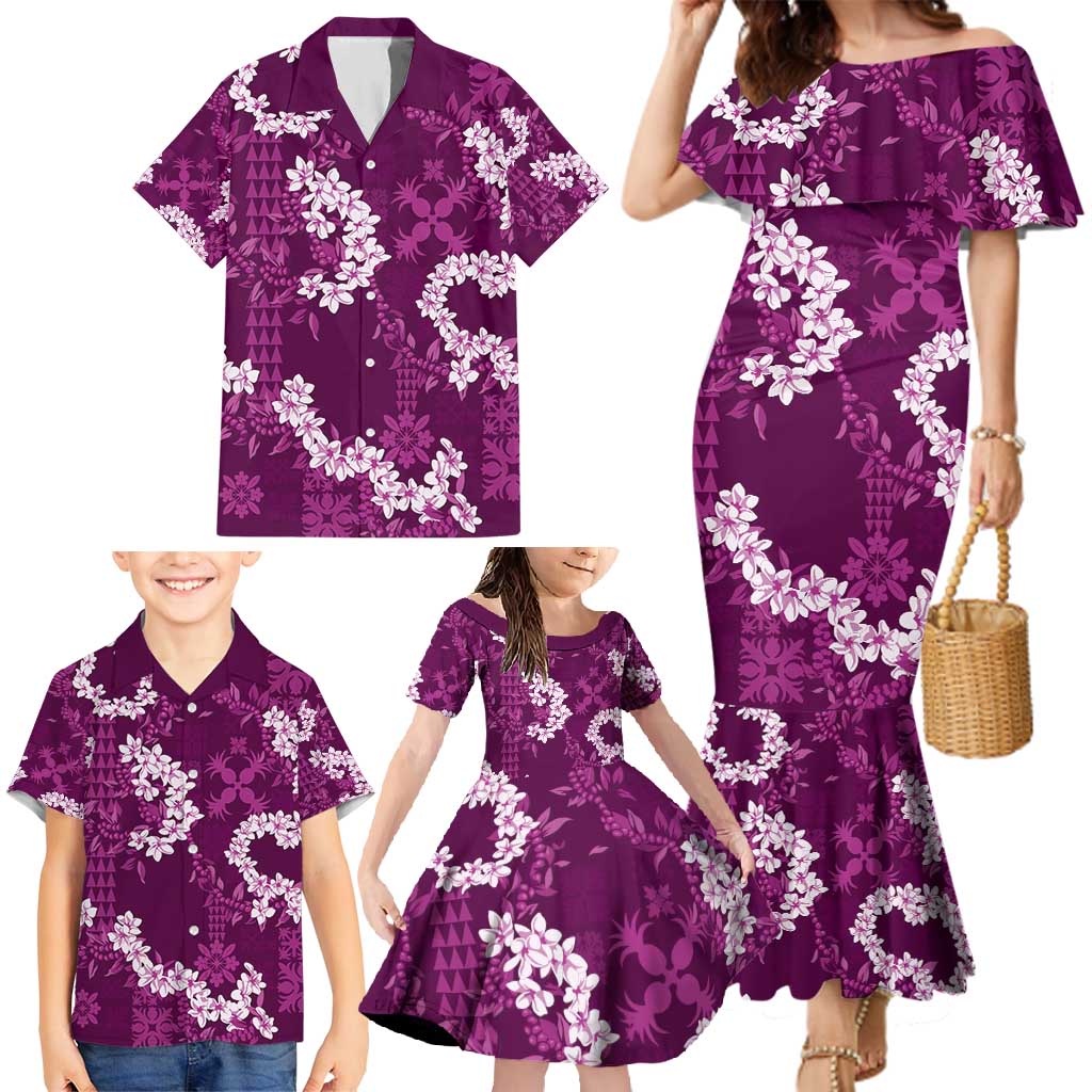 Mokihana Maile and Ilima Leis Family Matching Mermaid Dress and Hawaiian Shirt Akala Hawaiian Tapa Quilt Pattern - Polynesian Pride