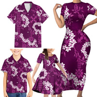 Mokihana Maile and Ilima Leis Family Matching Short Sleeve Bodycon Dress and Hawaiian Shirt Akala Hawaiian Tapa Quilt Pattern - Polynesian Pride
