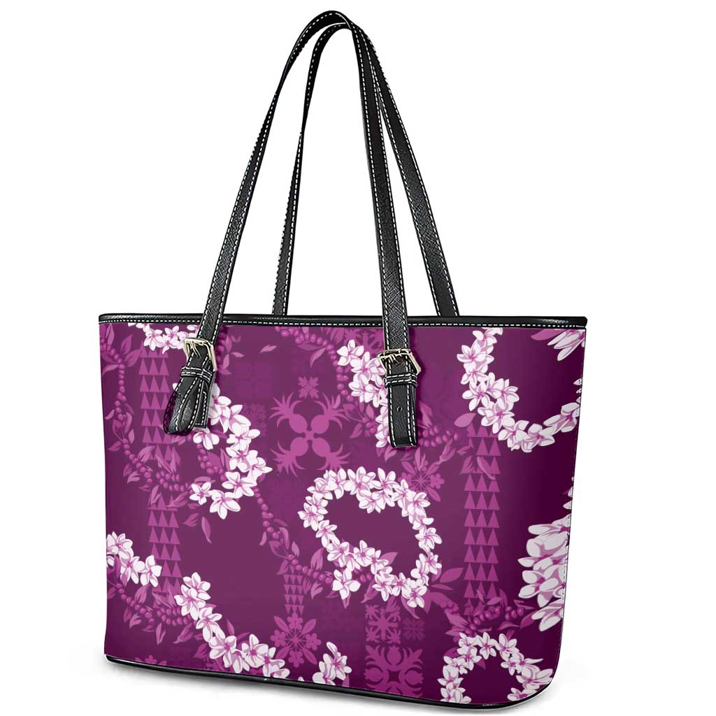 Mokihana Maile and Ilima Leis Leather Tote Bag Akala Hawaiian Tapa Quilt Pattern - Polynesian Pride