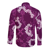 Mokihana Maile and Ilima Leis Long Sleeve Button Shirt Akala Hawaiian Tapa Quilt Pattern - Polynesian Pride