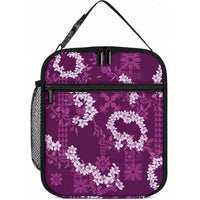 Mokihana Maile and Ilima Leis Lunch Bag Akala Hawaiian Tapa Quilt Pattern LT9 10.2 × 8.3 × 4.3 inch Pink - Polynesian Pride