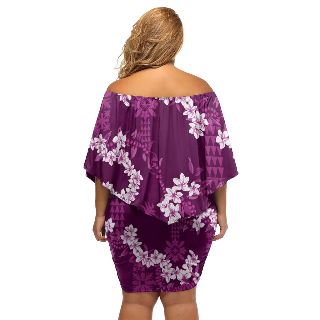 Mokihana Maile and Ilima Leis Off Shoulder Short Dress Akala Hawaiian Tapa Quilt Pattern - Polynesian Pride