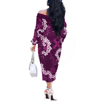 Mokihana Maile and Ilima Leis Off The Shoulder Long Sleeve Dress Akala Hawaiian Tapa Quilt Pattern - Polynesian Pride