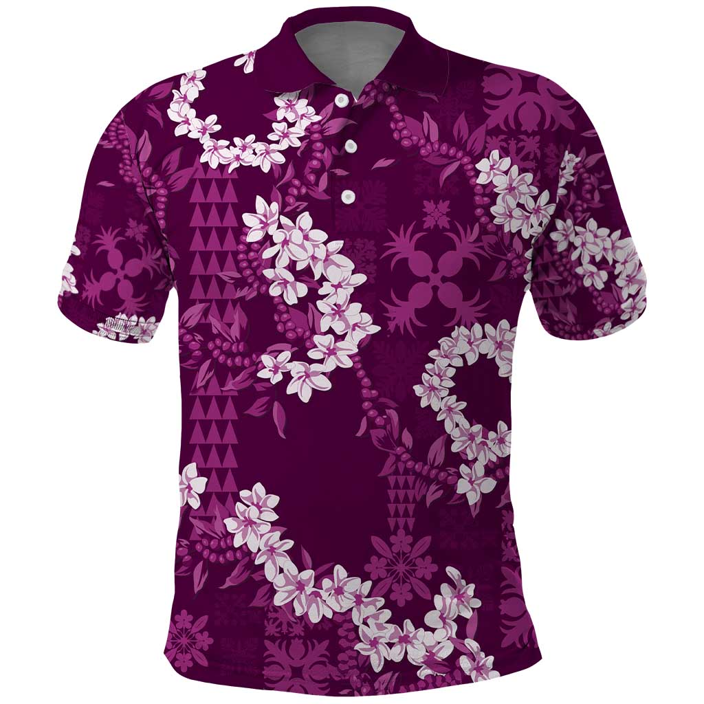 Mokihana Maile and Ilima Leis Polo Shirt Akala Hawaiian Tapa Quilt Pattern - Polynesian Pride