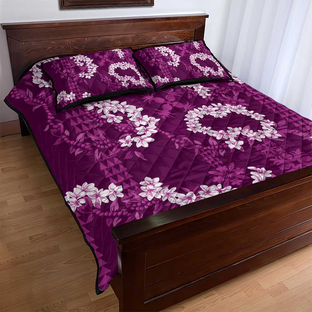 Mokihana Maile and Ilima Leis Quilt Bed Set Akala Hawaiian Tapa Quilt Pattern - Polynesian Pride