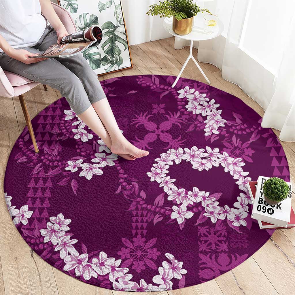 Mokihana Maile and Ilima Leis Round Carpet Akala Hawaiian Tapa Quilt Pattern - Polynesian Pride