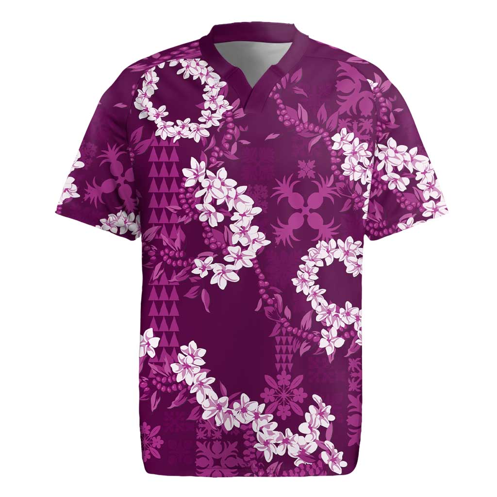 Mokihana Maile and Ilima Leis Rugby Jersey Akala Hawaiian Tapa Quilt Pattern - Polynesian Pride