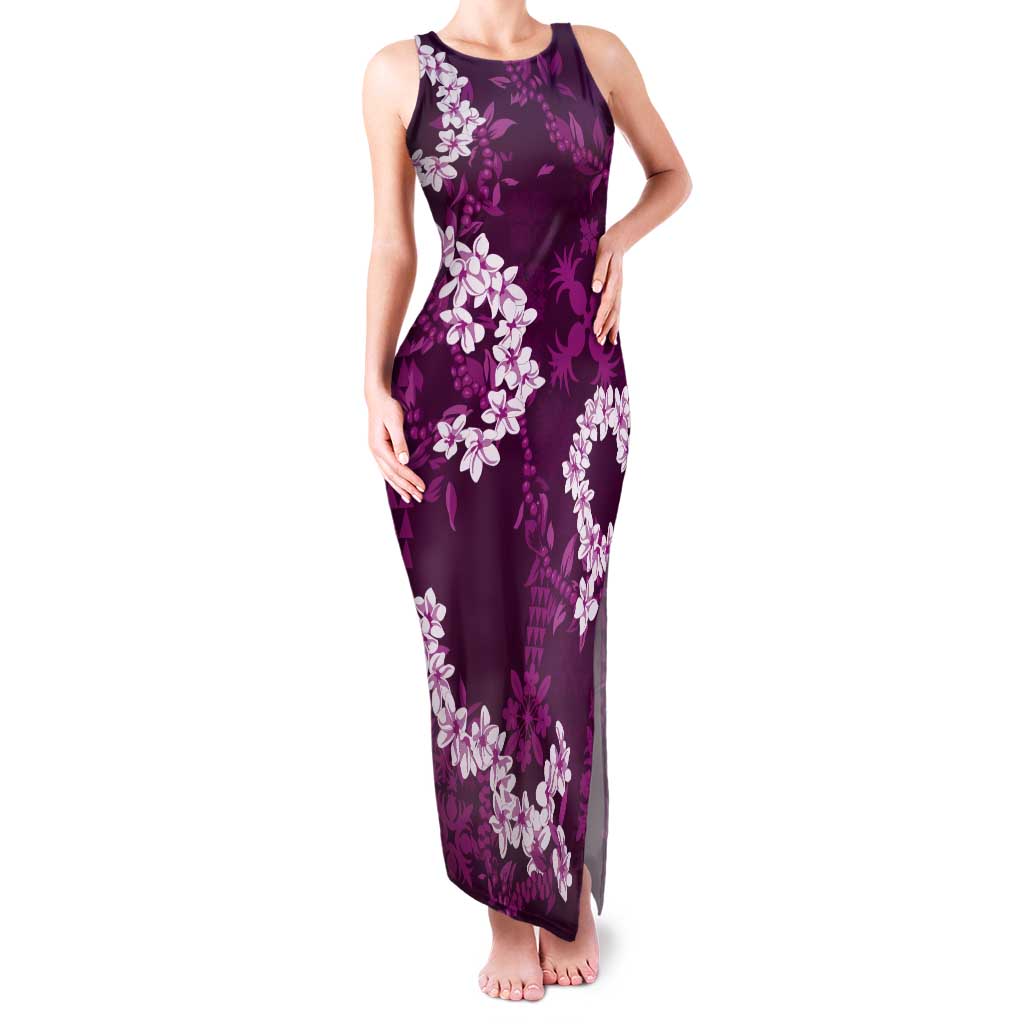 Mokihana Maile and Ilima Leis Tank Maxi Dress Akala Hawaiian Tapa Quilt Pattern - Polynesian Pride