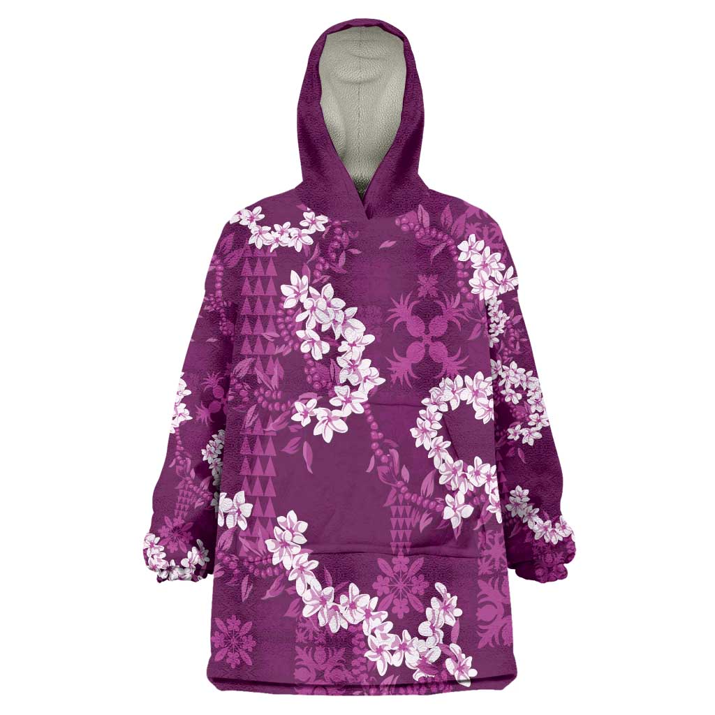 Mokihana Maile and Ilima Leis Wearable Blanket Hoodie Akala Hawaiian Tapa Quilt Pattern - Polynesian Pride