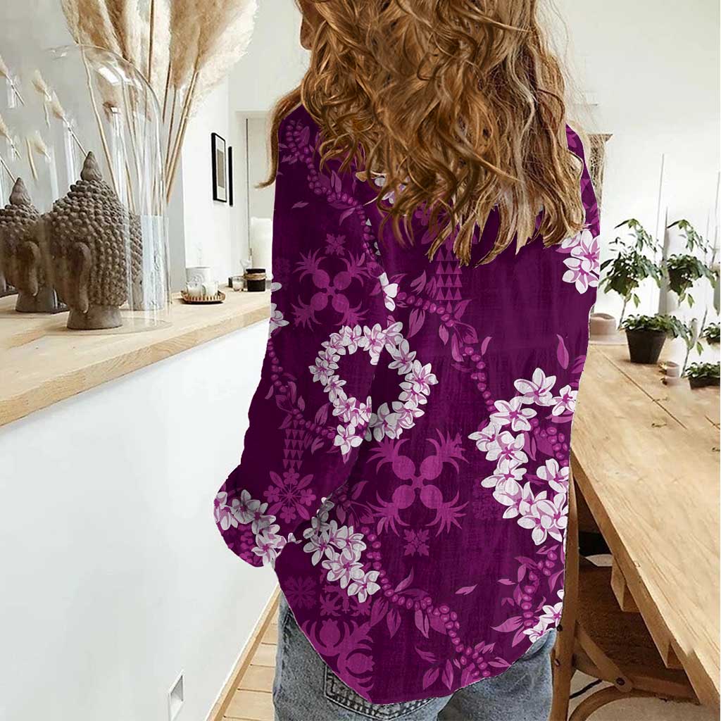 Mokihana Maile and Ilima Leis Women Casual Shirt Akala Hawaiian Tapa Quilt Pattern - Polynesian Pride