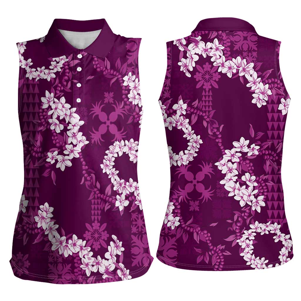 Mokihana Maile and Ilima Leis Women Sleeveless Polo Shirt Akala Hawaiian Tapa Quilt Pattern - Polynesian Pride