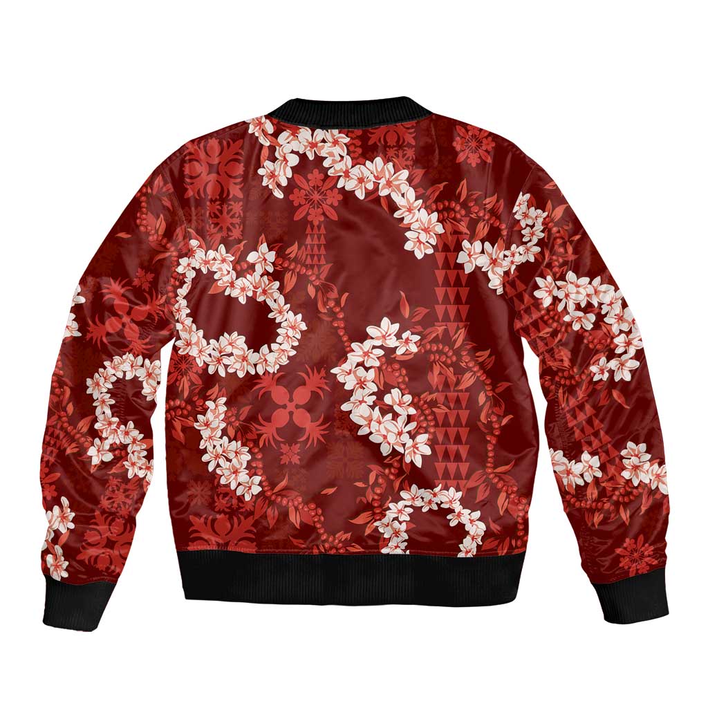 Mokihana Maile and Ilima Leis Bomber Jacket Ulaʻula Hawaiian Tapa Quilt Pattern - Polynesian Pride