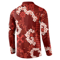 Mokihana Maile and Ilima Leis Button Sweatshirt Ulaʻula Hawaiian Tapa Quilt Pattern - Polynesian Pride