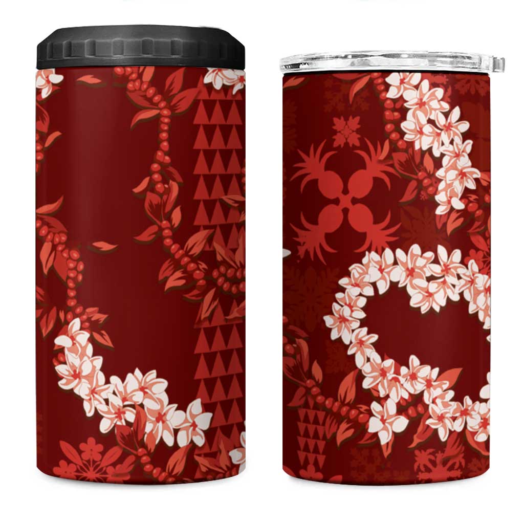 Mokihana Maile and Ilima Leis 4 in 1 Can Cooler Tumbler Ulaʻula Hawaiian Tapa Quilt Pattern - Polynesian Pride