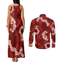 Mokihana Maile and Ilima Leis Couples Matching Tank Maxi Dress and Long Sleeve Button Shirt Ulaʻula Hawaiian Tapa Quilt Pattern - Polynesian Pride