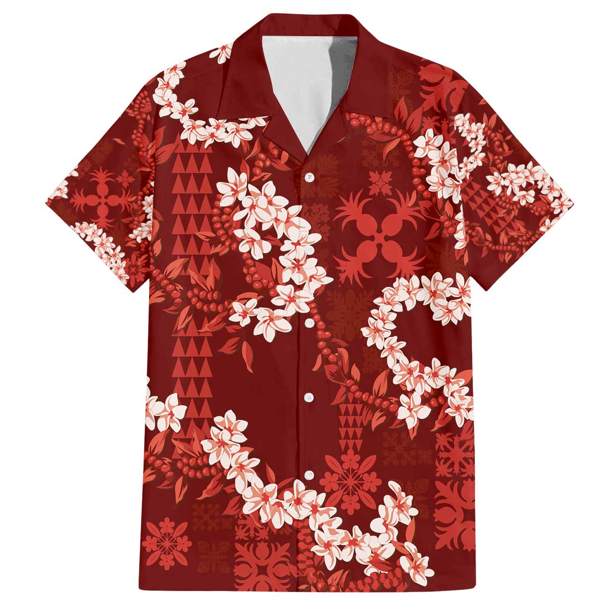 Mokihana Maile and Ilima Leis Family Matching Off The Shoulder Long Sleeve Dress and Hawaiian Shirt Ulaʻula Hawaiian Tapa Quilt Pattern - Polynesian Pride