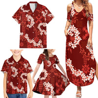 Mokihana Maile and Ilima Leis Family Matching Summer Maxi Dress and Hawaiian Shirt Ulaʻula Hawaiian Tapa Quilt Pattern - Polynesian Pride