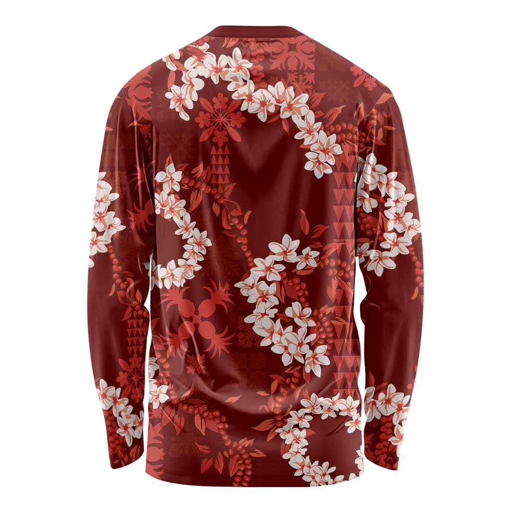 Mokihana Maile and Ilima Leis Long Sleeve Shirt Ulaʻula Hawaiian Tapa Quilt Pattern - Polynesian Pride