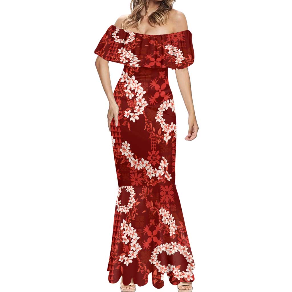 Mokihana Maile and Ilima Leis Mermaid Dress Ulaʻula Hawaiian Tapa Quilt Pattern - Polynesian Pride