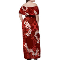 Mokihana Maile and Ilima Leis Off Shoulder Maxi Dress Ulaʻula Hawaiian Tapa Quilt Pattern - Polynesian Pride