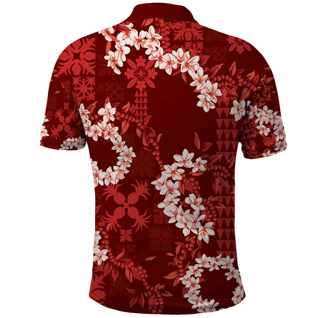 Mokihana Maile and Ilima Leis Polo Shirt Ulaʻula Hawaiian Tapa Quilt Pattern - Polynesian Pride