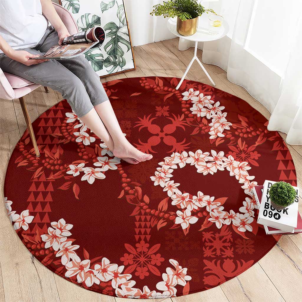 Mokihana Maile and Ilima Leis Round Carpet Ulaʻula Hawaiian Tapa Quilt Pattern - Polynesian Pride