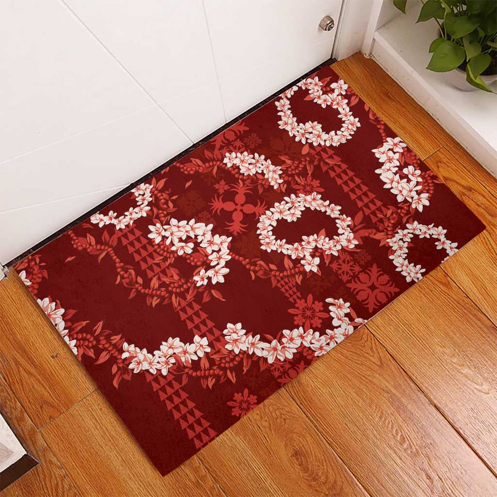 Mokihana Maile and Ilima Leis Rubber Doormat Ulaʻula Hawaiian Tapa Quilt Pattern - Polynesian Pride