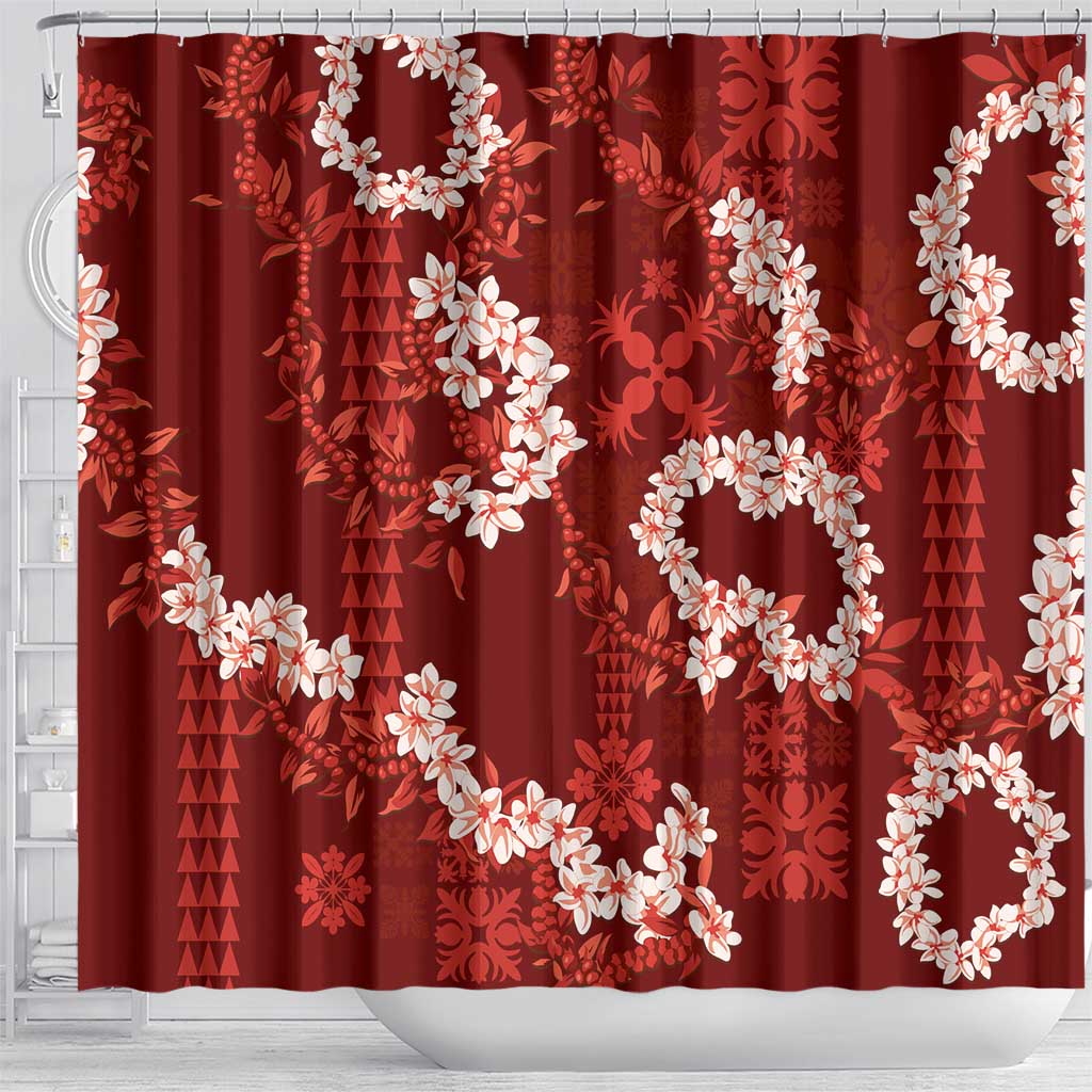 Mokihana Maile and Ilima Leis Shower Curtain Ulaʻula Hawaiian Tapa Quilt Pattern - Polynesian Pride