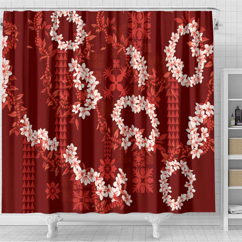 Mokihana Maile and Ilima Leis Shower Curtain Ulaʻula Hawaiian Tapa Quilt Pattern - Polynesian Pride