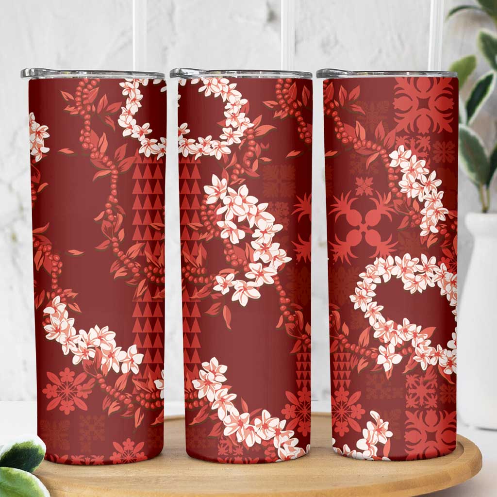 Mokihana Maile and Ilima Leis Skinny Tumbler Ulaʻula Hawaiian Tapa Quilt Pattern - Polynesian Pride