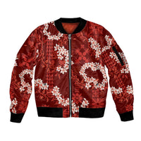Mokihana Maile and Ilima Leis Sleeve Zip Bomber Jacket Ulaʻula Hawaiian Tapa Quilt Pattern - Polynesian Pride