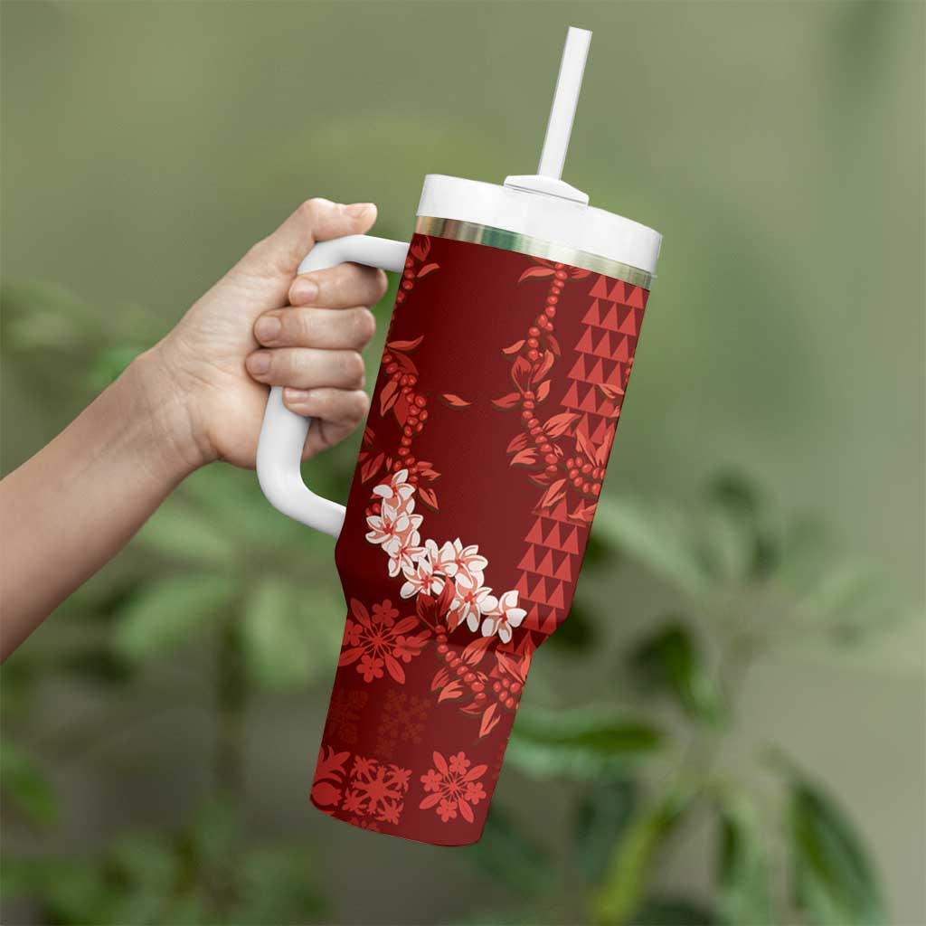 Mokihana Maile and Ilima Leis Tumbler With Handle Ulaʻula Hawaiian Tapa Quilt Pattern - Polynesian Pride