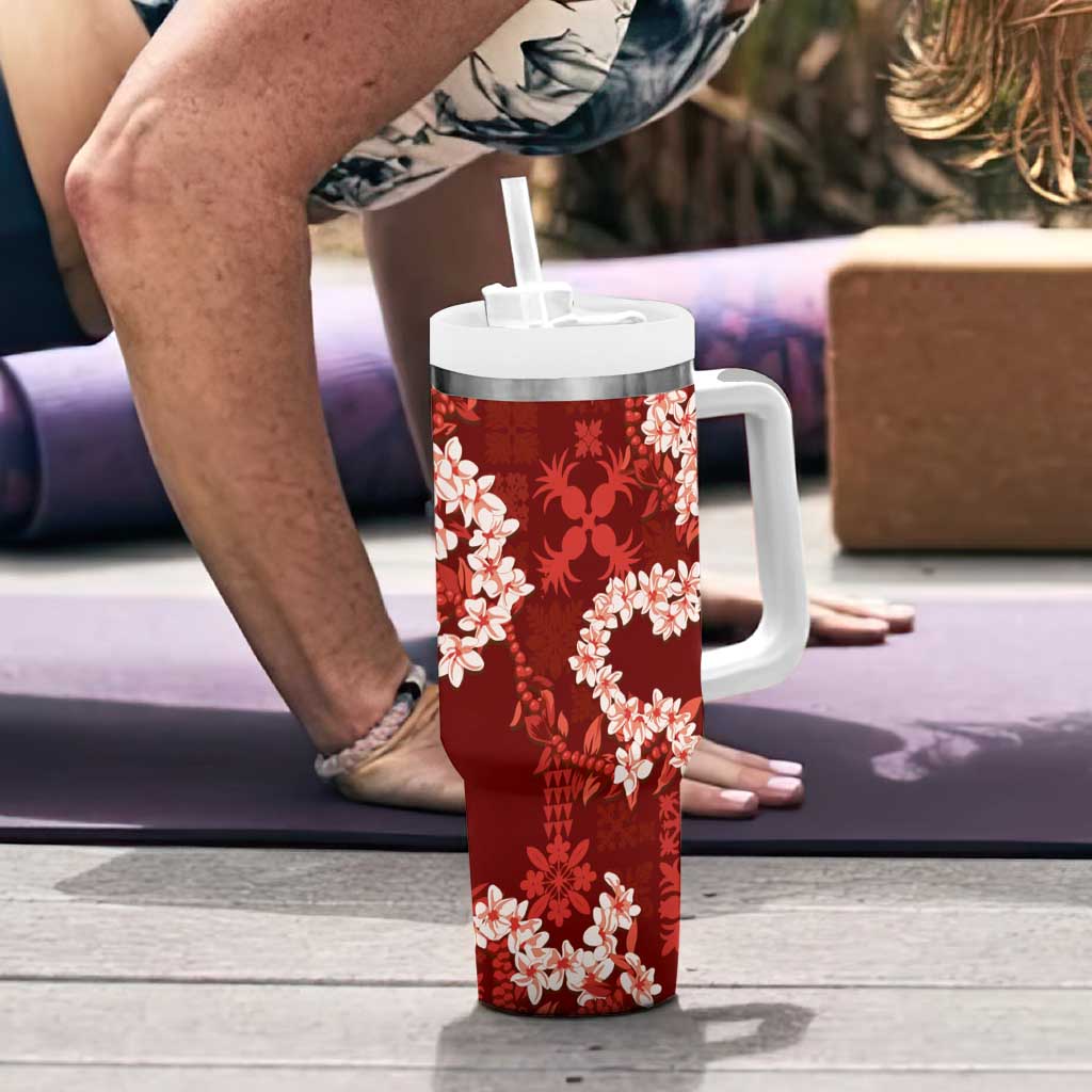 Mokihana Maile and Ilima Leis Tumbler With Handle Ulaʻula Hawaiian Tapa Quilt Pattern - Polynesian Pride