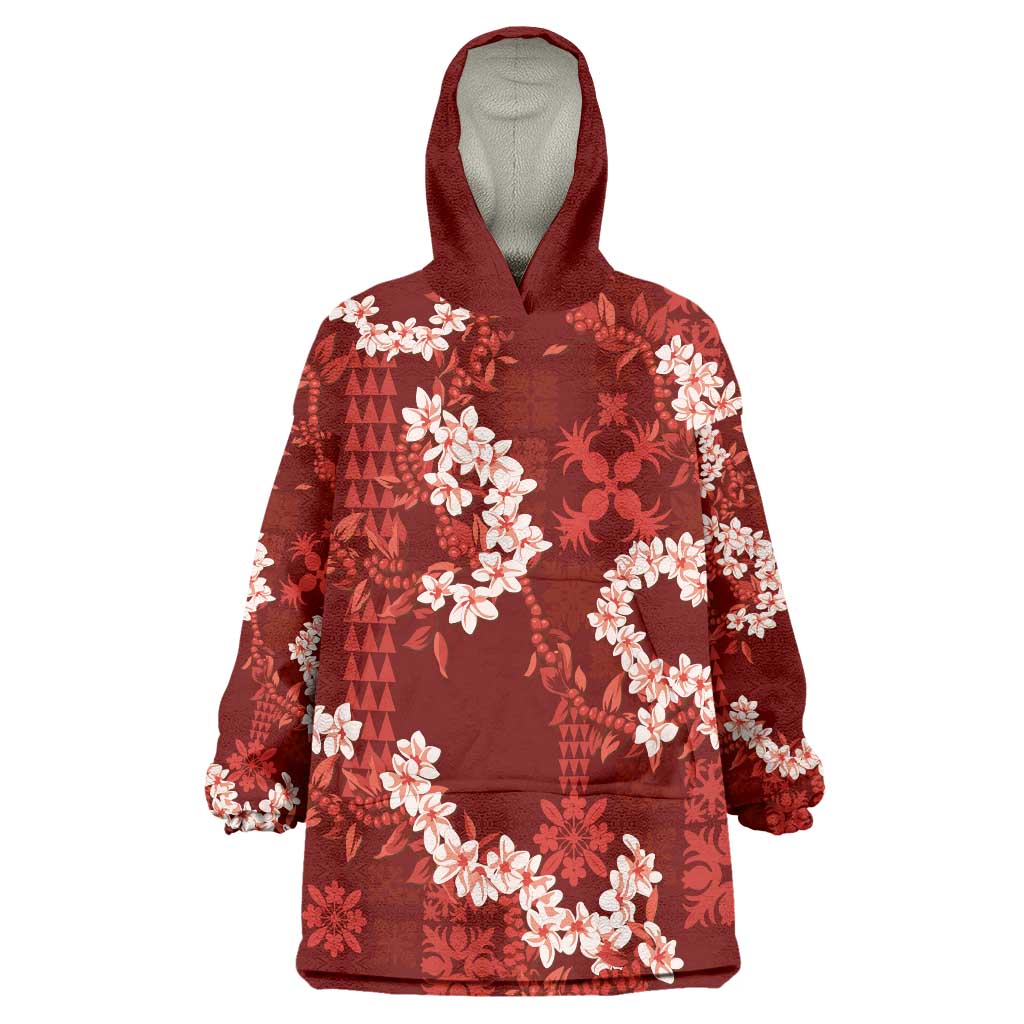 Mokihana Maile and Ilima Leis Wearable Blanket Hoodie Ulaʻula Hawaiian Tapa Quilt Pattern - Polynesian Pride