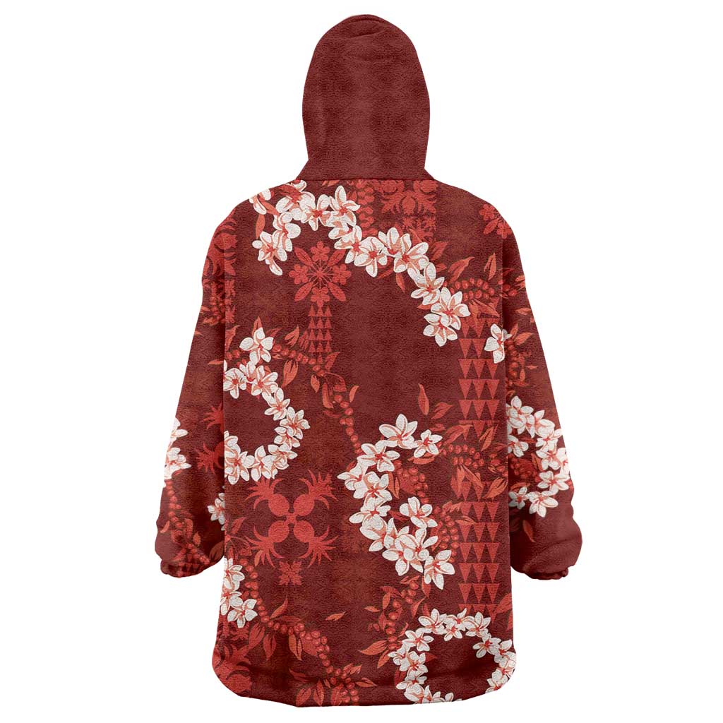 Mokihana Maile and Ilima Leis Wearable Blanket Hoodie Ulaʻula Hawaiian Tapa Quilt Pattern - Polynesian Pride