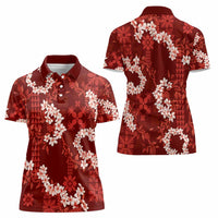 Mokihana Maile and Ilima Leis Women Polo Shirt Ulaʻula Hawaiian Tapa Quilt Pattern - Polynesian Pride