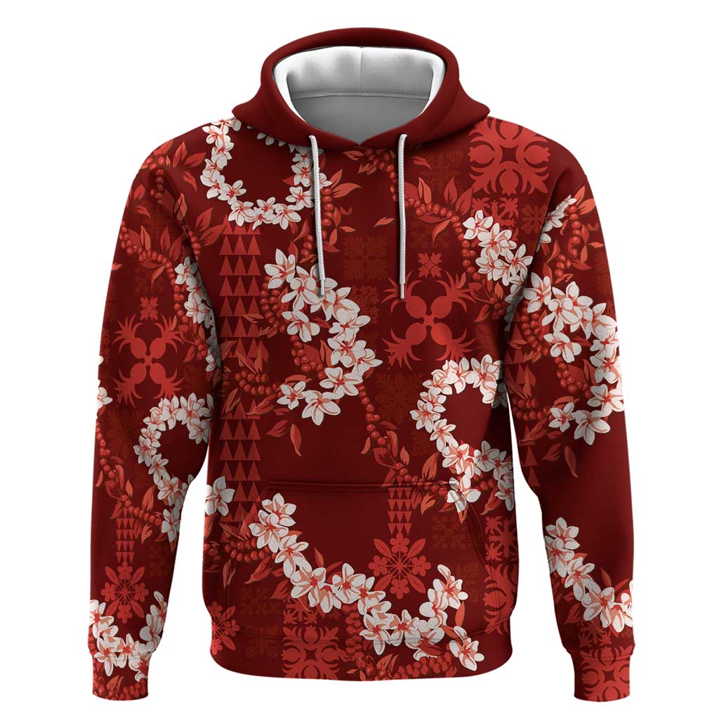 Mokihana Maile and Ilima Leis Zip Hoodie Ulaʻula Hawaiian Tapa Quilt Pattern - Polynesian Pride