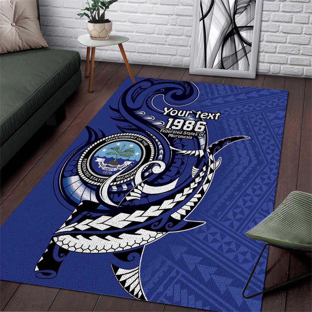 Personalized FSM 1986 Independence Day Area Rug Polynesian Shark Tattoo Style