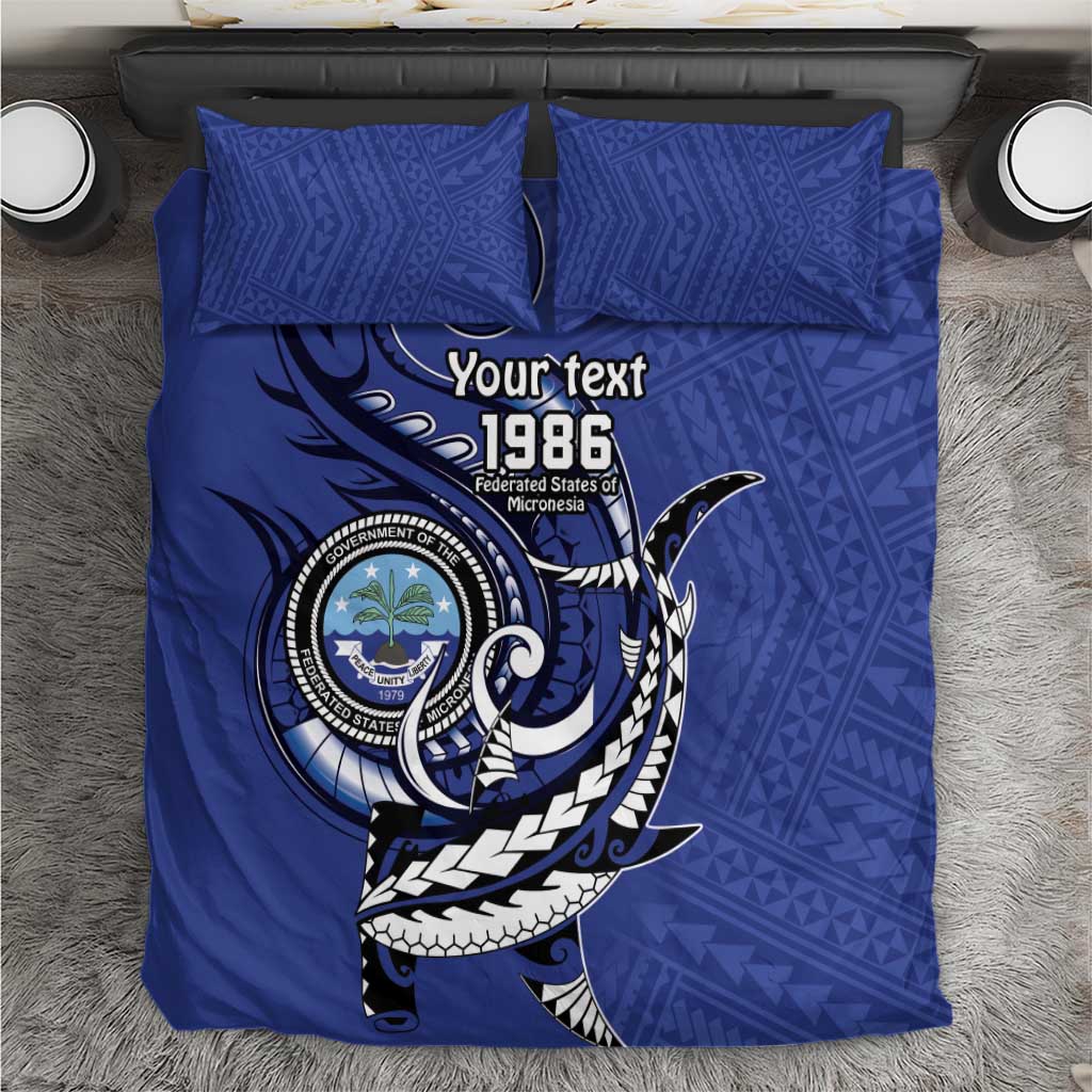 Personalized FSM 1986 Independence Day Bedding Set Polynesian Shark Tattoo Style