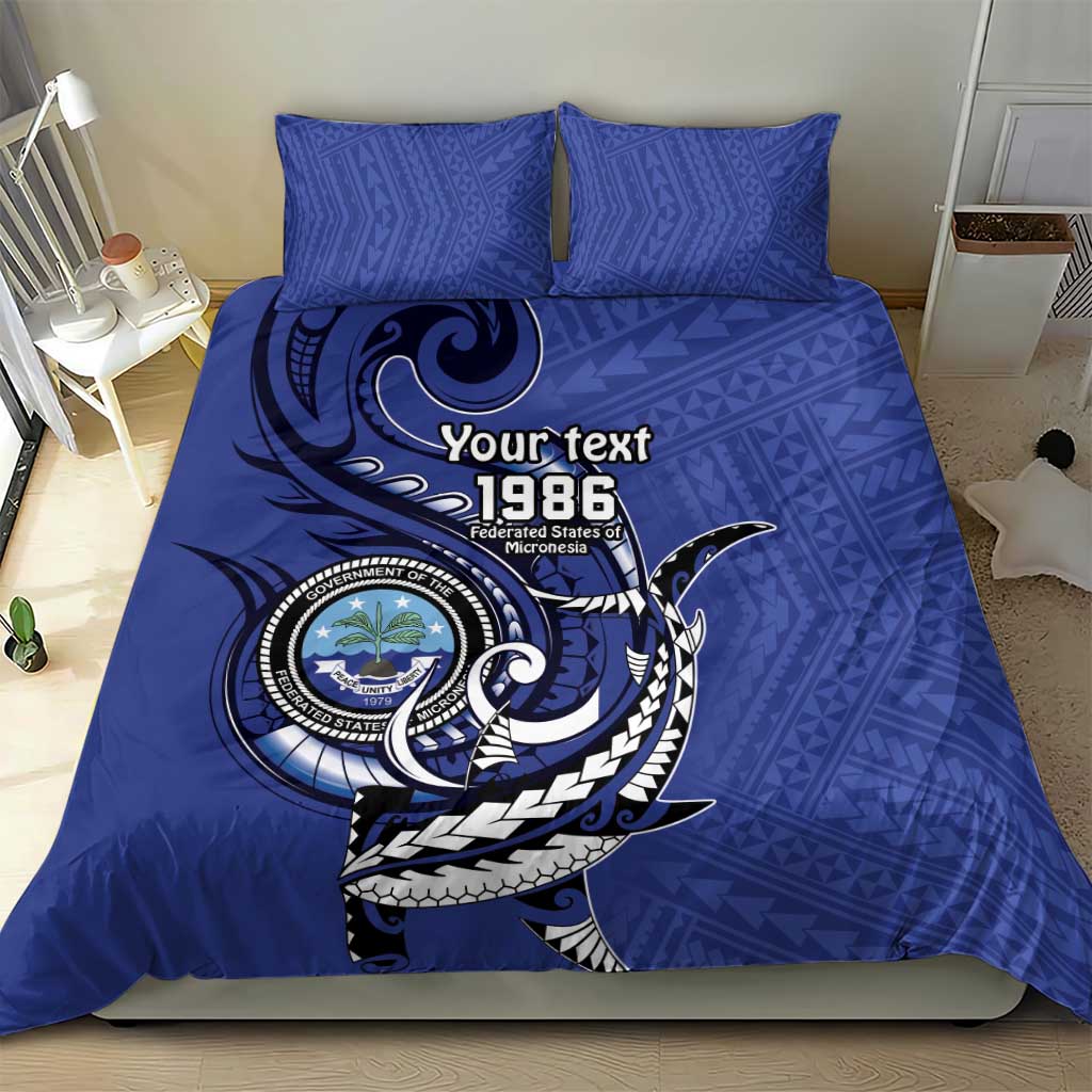Personalized FSM 1986 Independence Day Bedding Set Polynesian Shark Tattoo Style