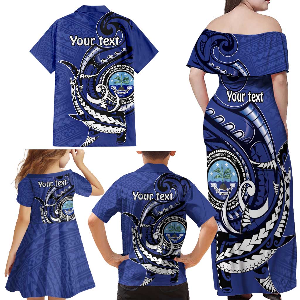 Personalized FSM 1986 Independence Day Family Matching Off Shoulder Maxi Dress and Hawaiian Shirt Polynesian Shark Tattoo Style