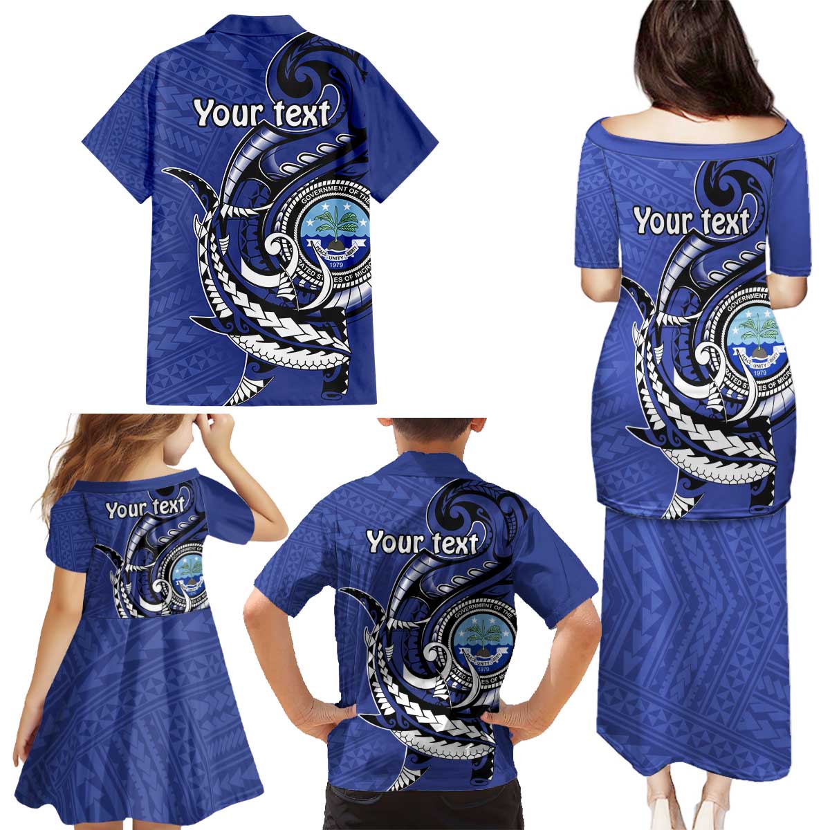 Personalized FSM 1986 Independence Day Family Matching Puletasi and Hawaiian Shirt Polynesian Shark Tattoo Style LT9 - Polynesian Pride