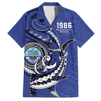 Personalized FSM 1986 Independence Day Family Matching Puletasi and Hawaiian Shirt Polynesian Shark Tattoo Style LT9 Dad's Shirt - Short Sleeve Blue - Polynesian Pride